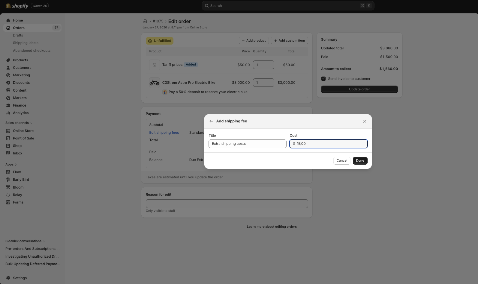 Add shipping fee modal with 