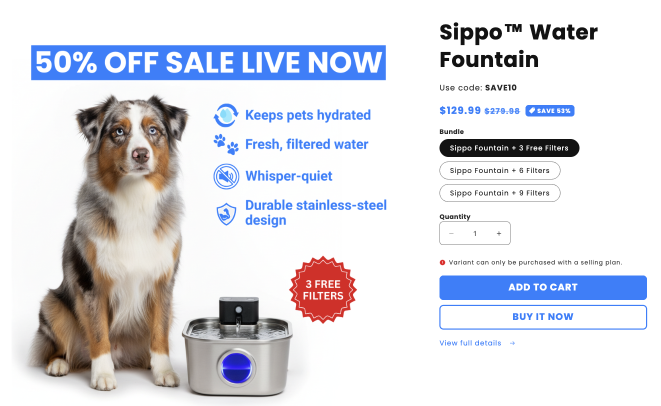 Shopify home page featured product section showing the