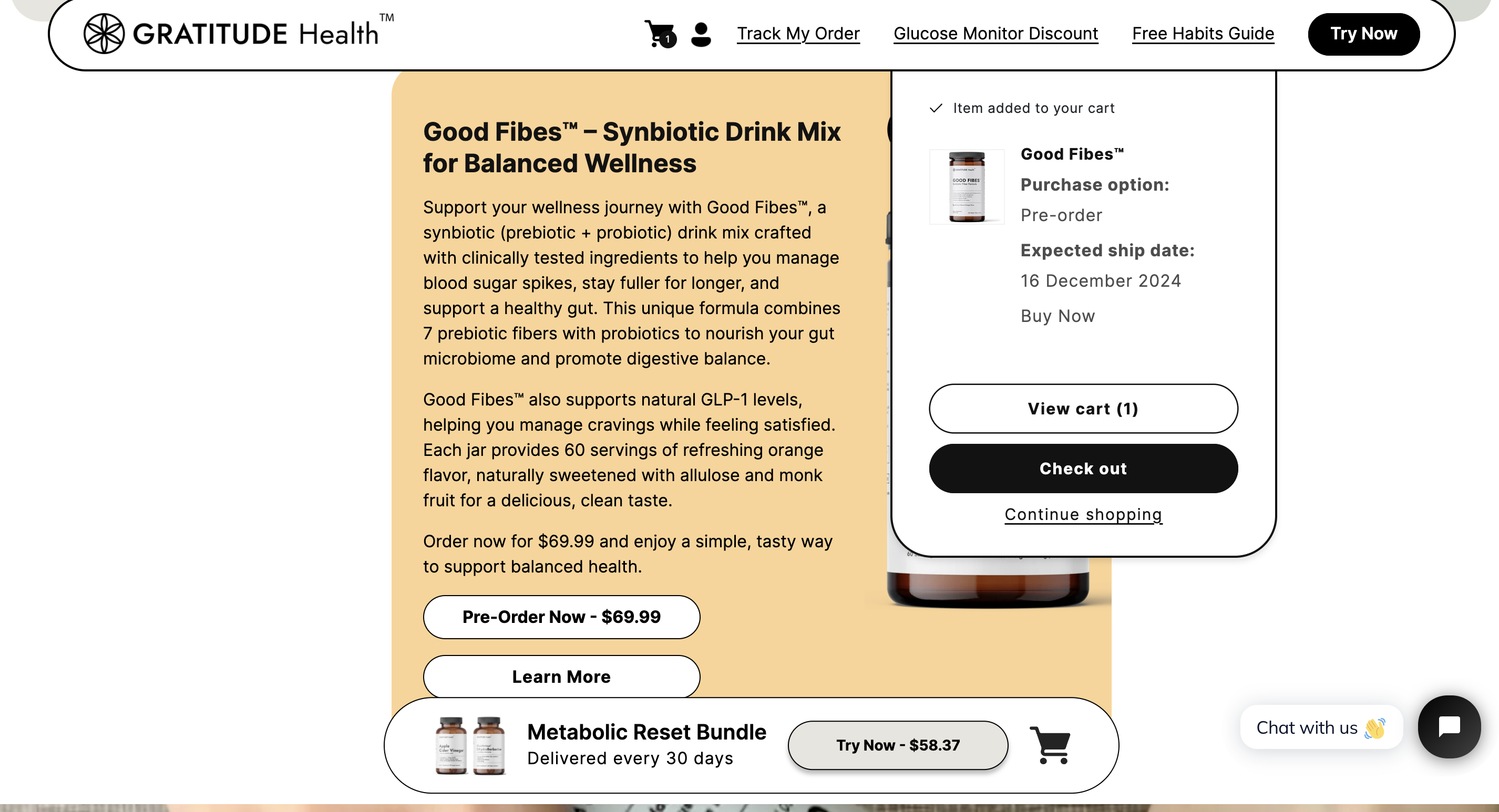 Cart drawer on a Shopify store showing a pre-order item with purchase option labelled