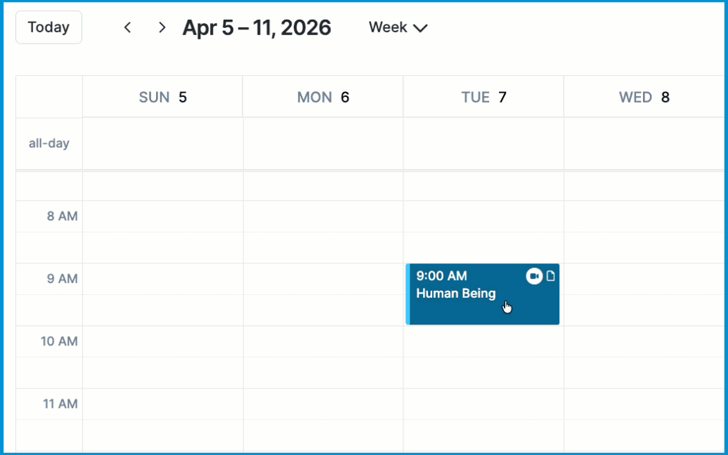 GIF showing how to drag and drop an appointment to a new time on the calendar.