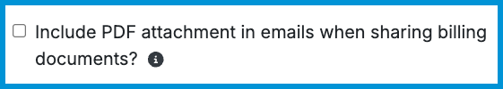 Bill Settings showing PDF attachment option.