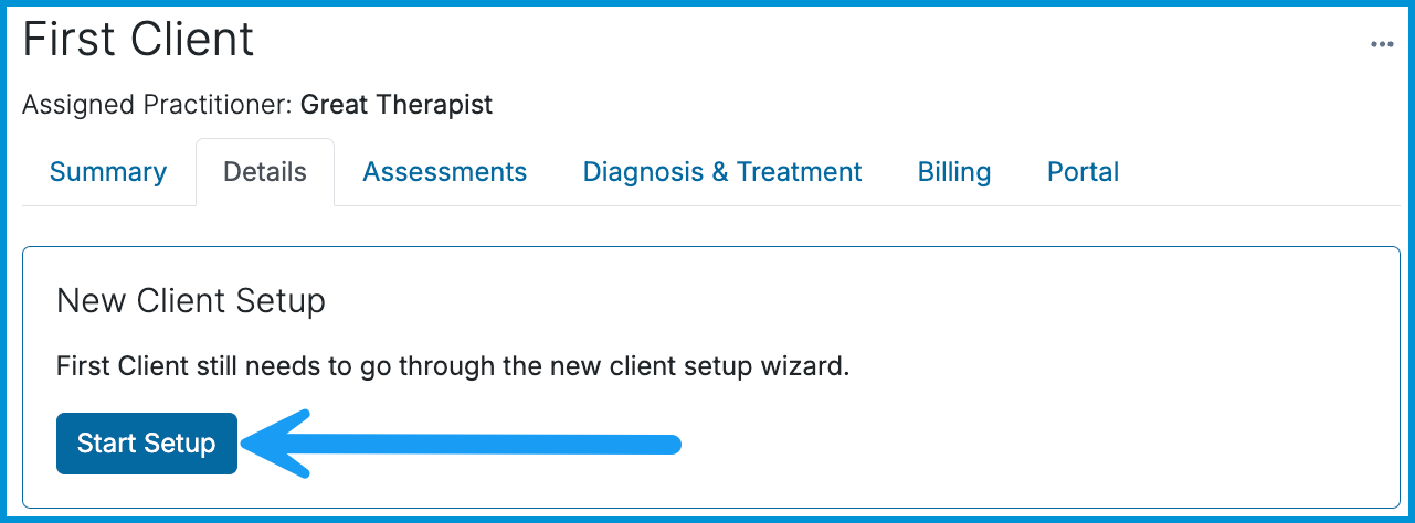 A screenshot of a new client's profile page featuring a