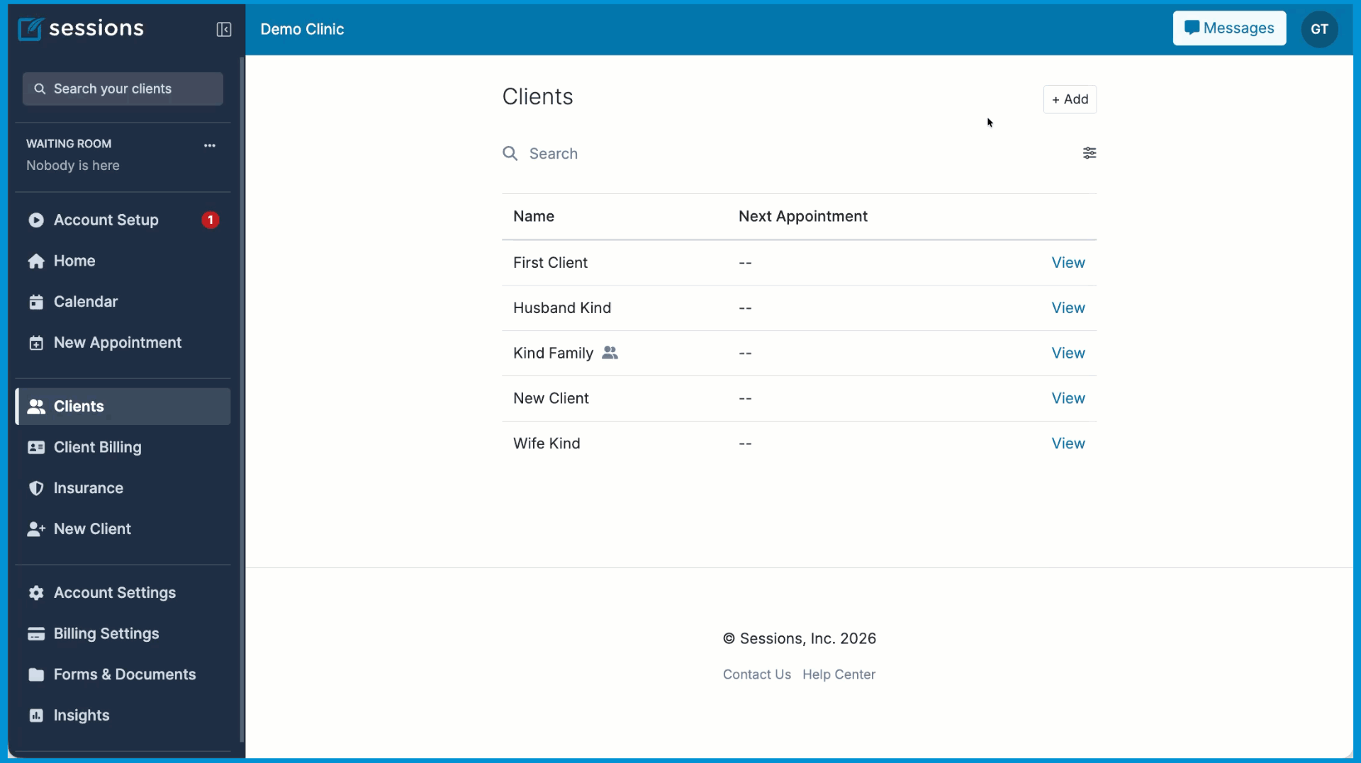 An animation showing the process of creating a minor client and selecting an existing contact to serve as their parent or guardian.