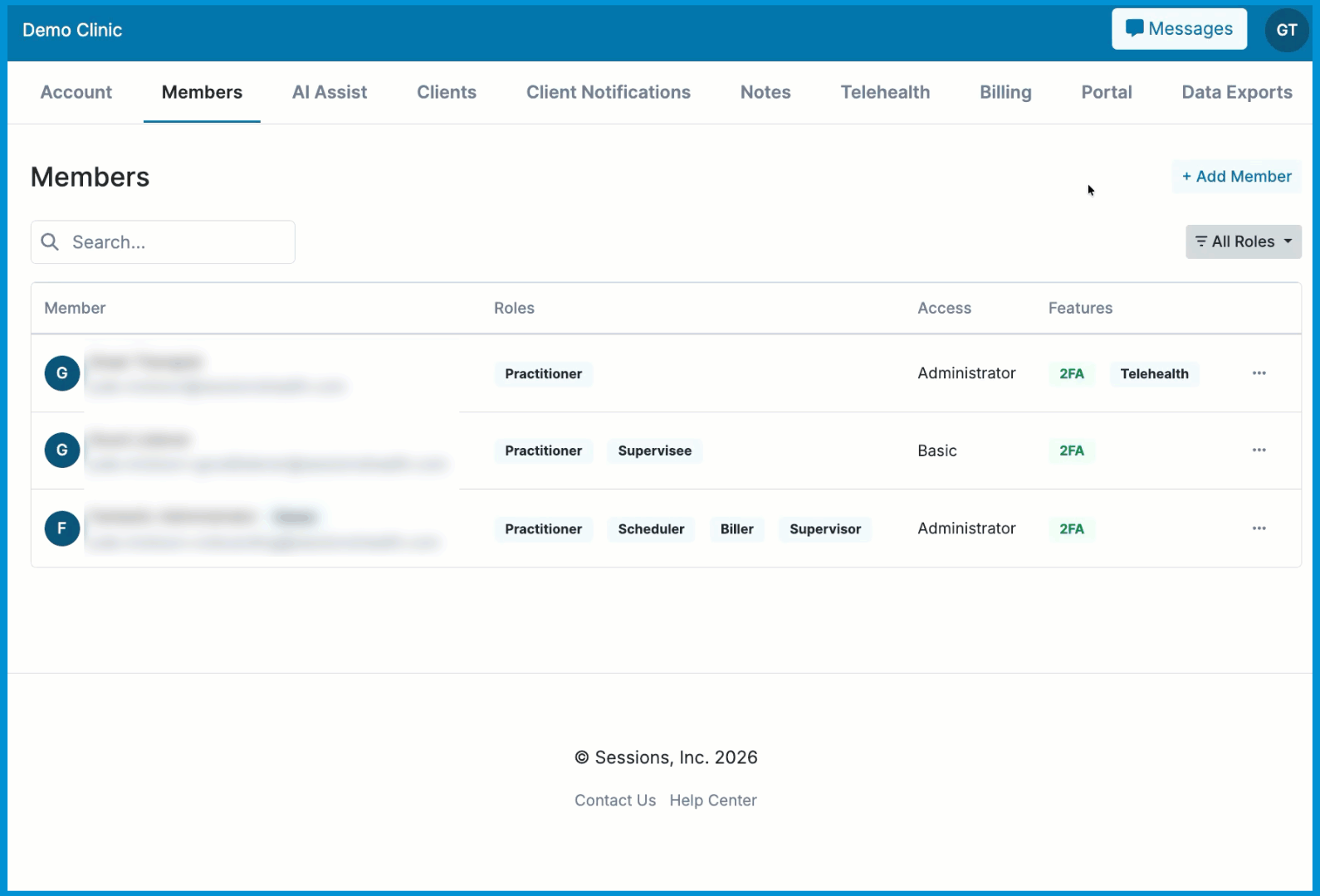 Animated GIF showing a user selecting Add Member, entering an email address, then selecting Send Invite.