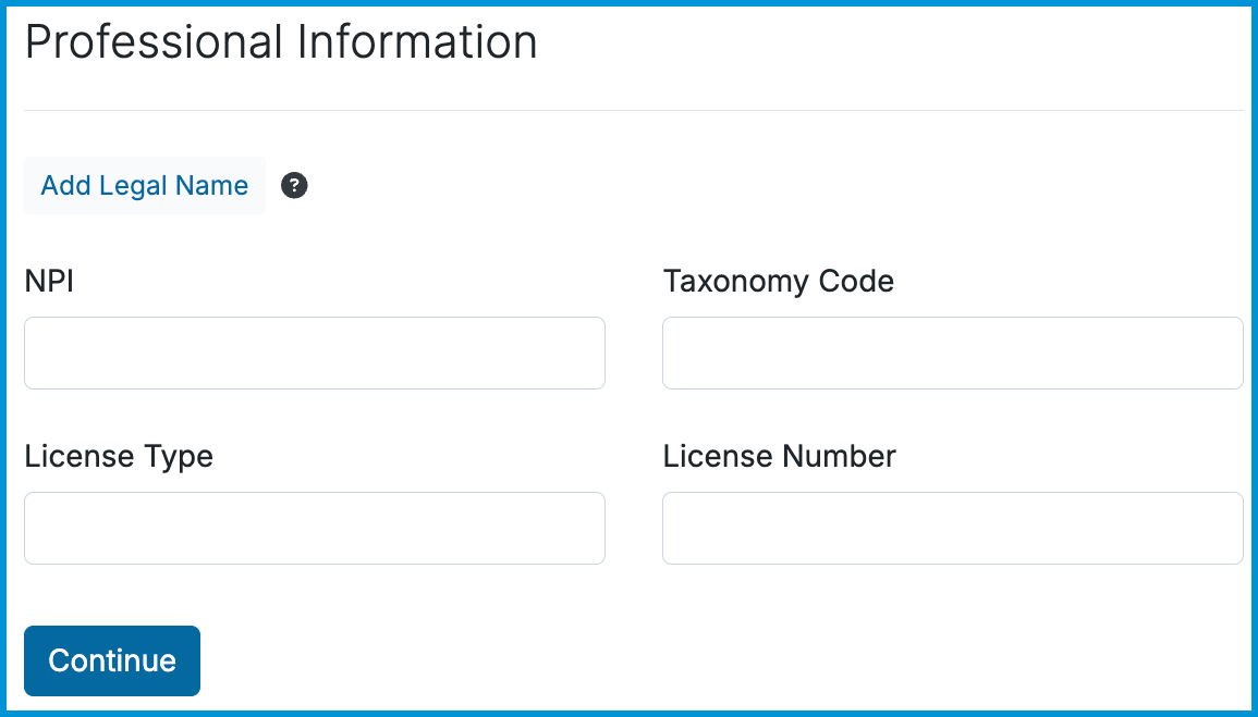 Image of the Professional Information fields.