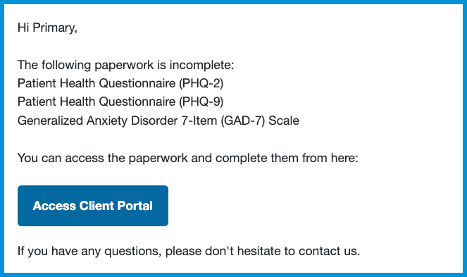 Image showing the email clients receive after being sent the reminder email.