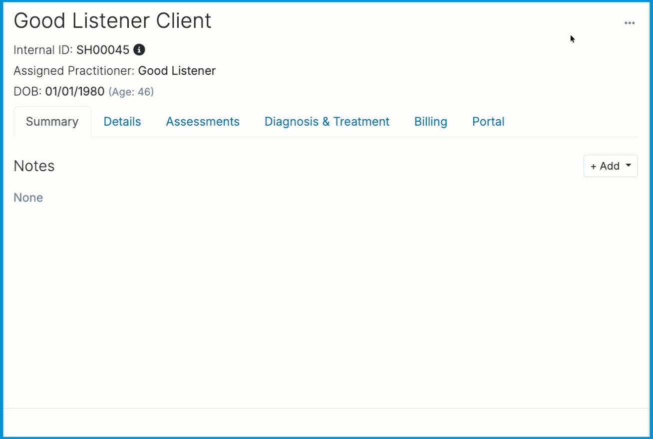 Animated GIF of a client chart where the user reassigns the client's supervisor.