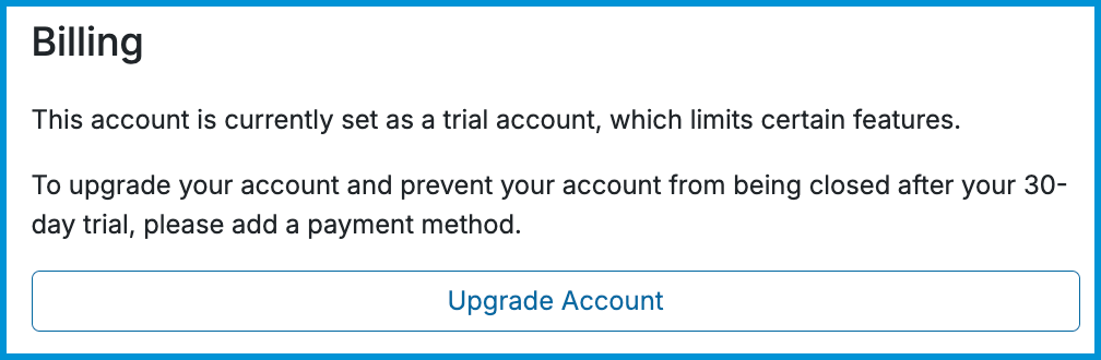 Billing section in Sessions Health showing a banner prompt to add a payment method.