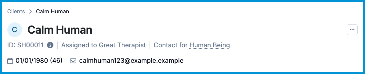 Chart header for an active client who is also listed as a contact.