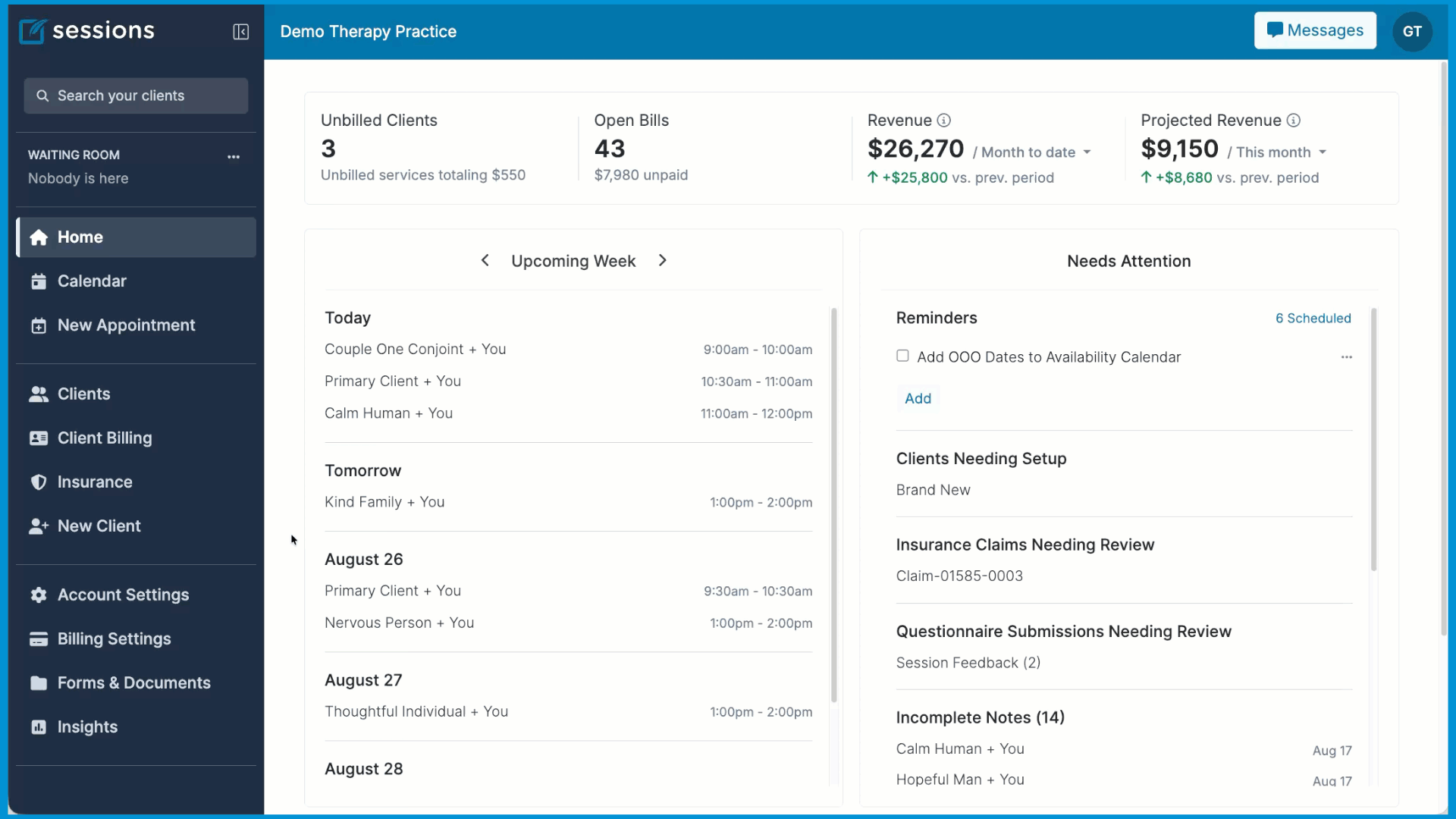 Animated GIF demonstrating how to create a new client using the New Client button in the left sidebar.
