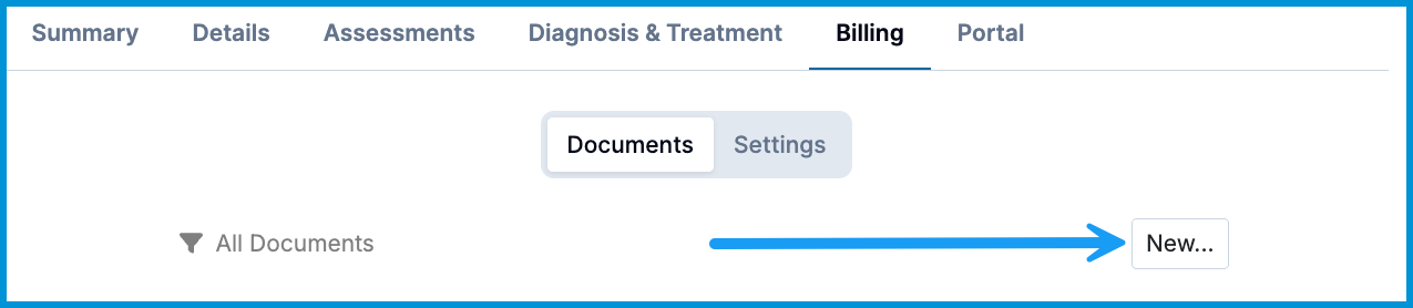 Sessions Health client chart Billing tab showing the