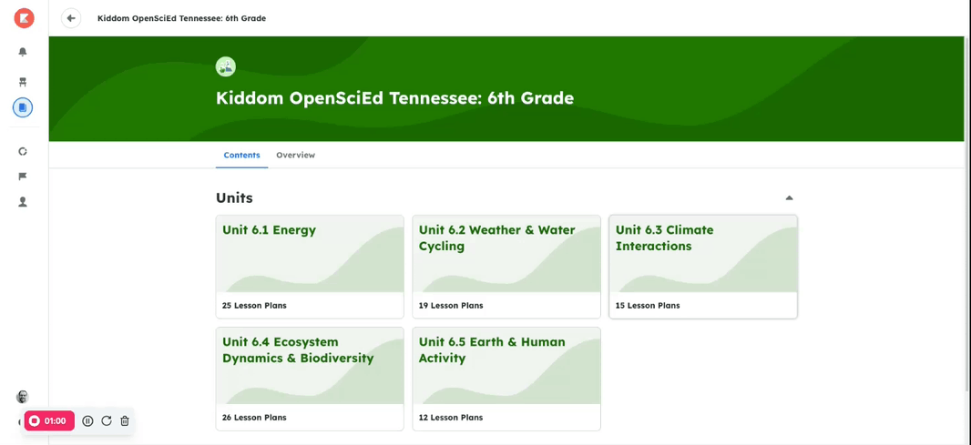 A user navigating through a 6th grade science course.