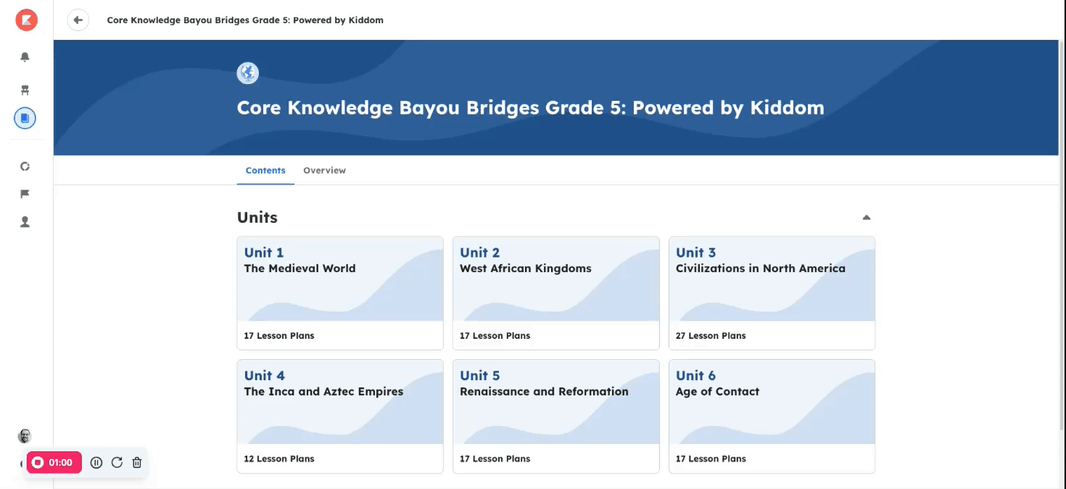 A user navigating through a 5th grade social studies course.
