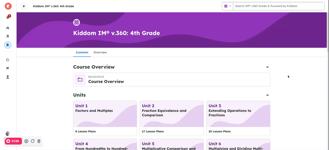 A user navigating a 4th grade math course.