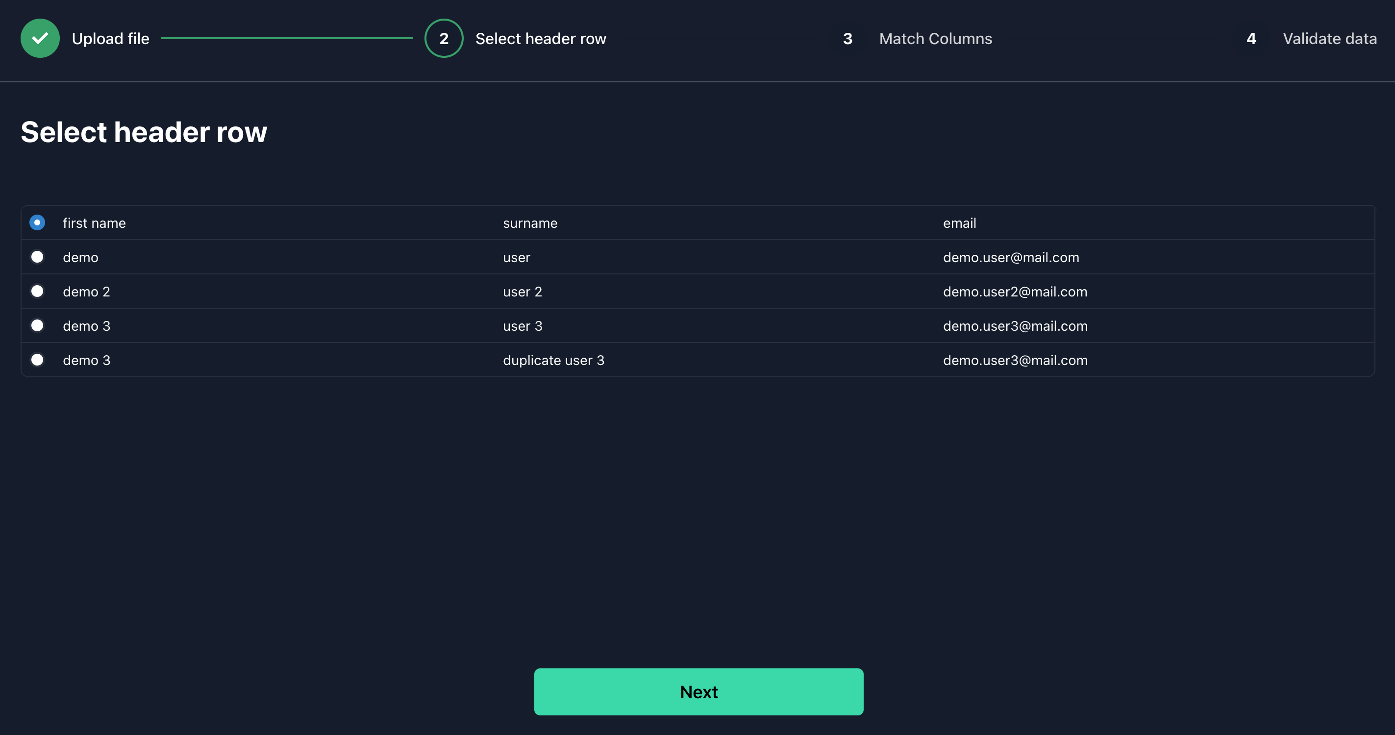 A screenshot of the select header screen