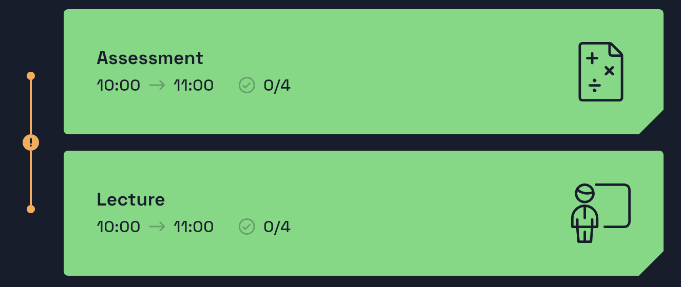 Two overlapping events in Booost's calendar, showing a 'collision control' orange warning bar on the left hand side.