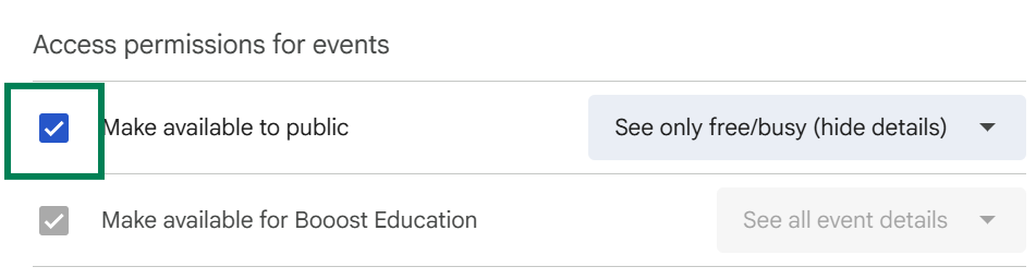 Making a newly connected calendar public in Google