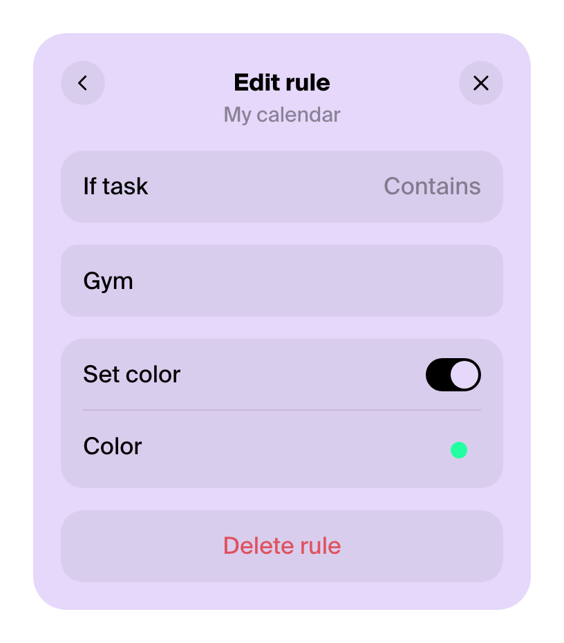 A Contains rule for the word Gym with a green color