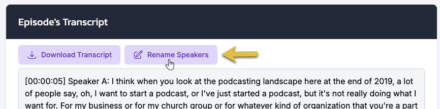 Rename Speakers button in episode editor