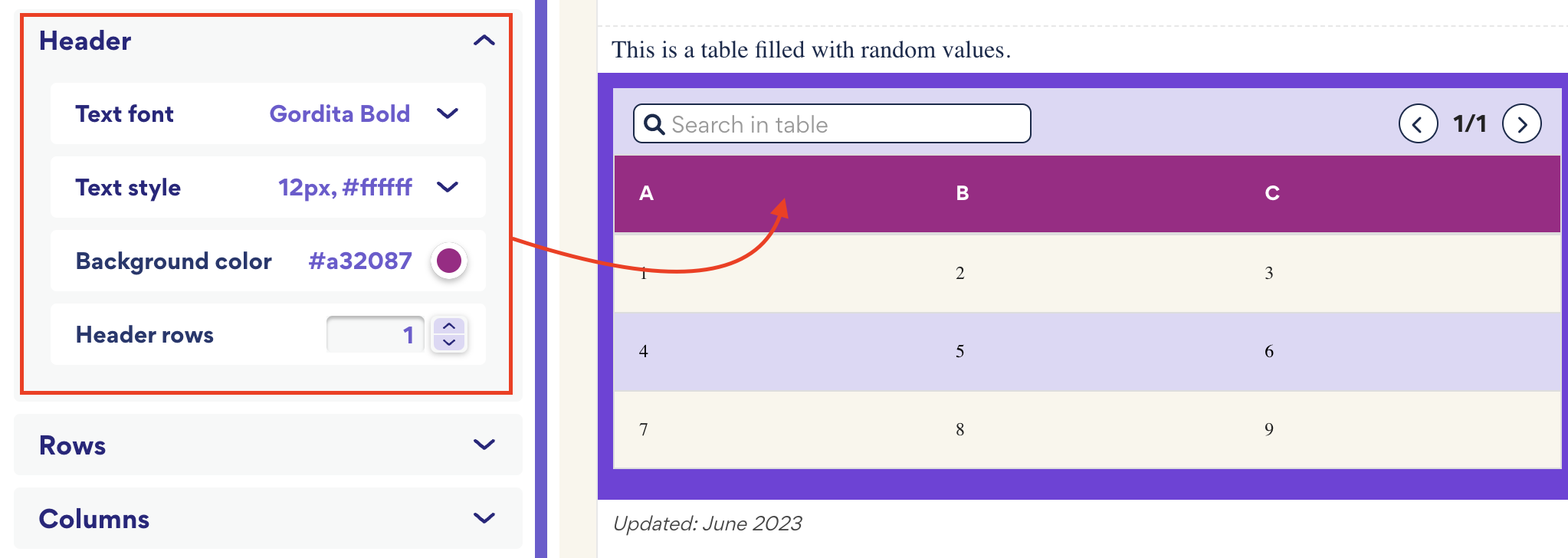 Customize a table everviz Knowledge Base