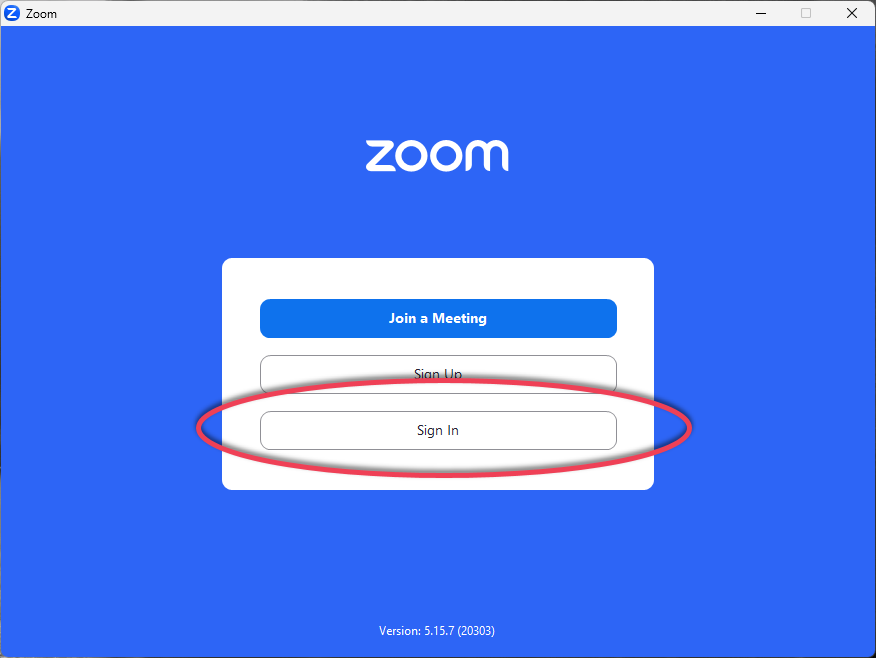 Zoom client welcome interface