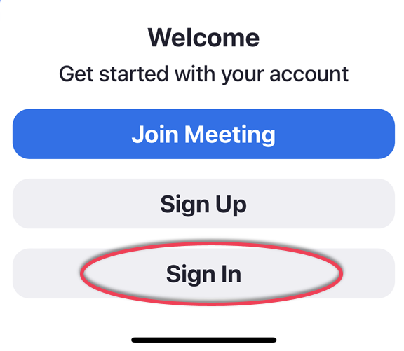 Zoom mobile client welcome interface