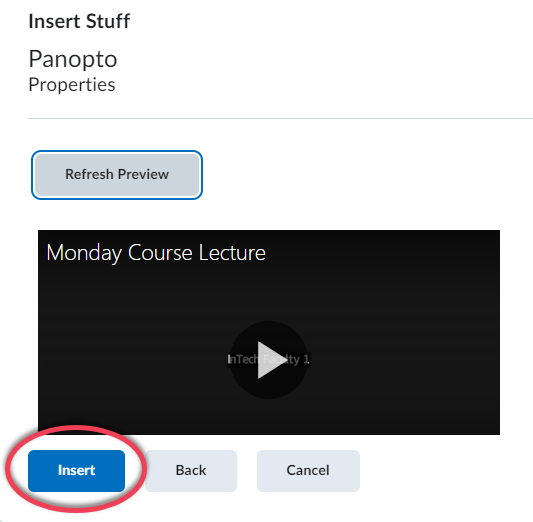 Insert Stuff Panopto interface