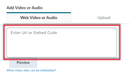 D2L Add Video or Audio interface