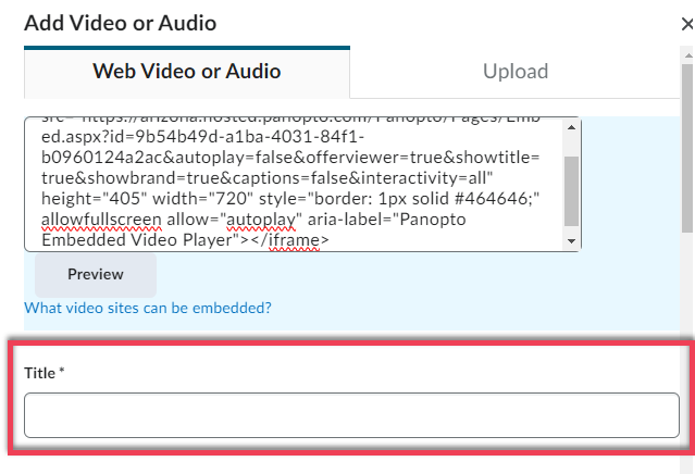 D2L Add Video or Audio interface