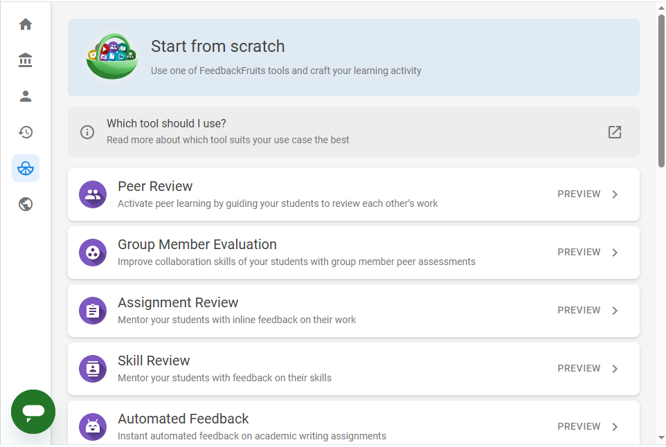 FeedbackFruits tool picker menu