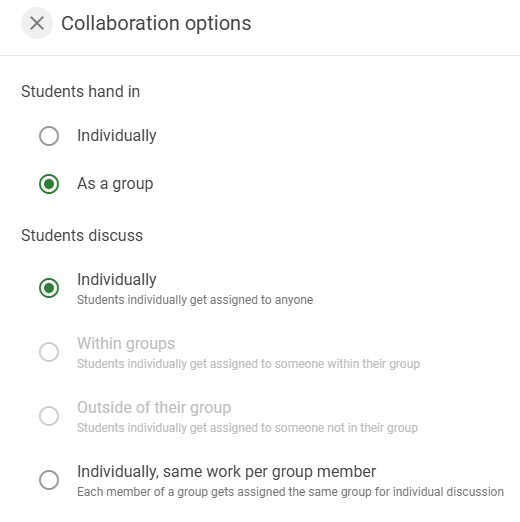 Screenshot of the Collaboration Options for a Discussion on Work