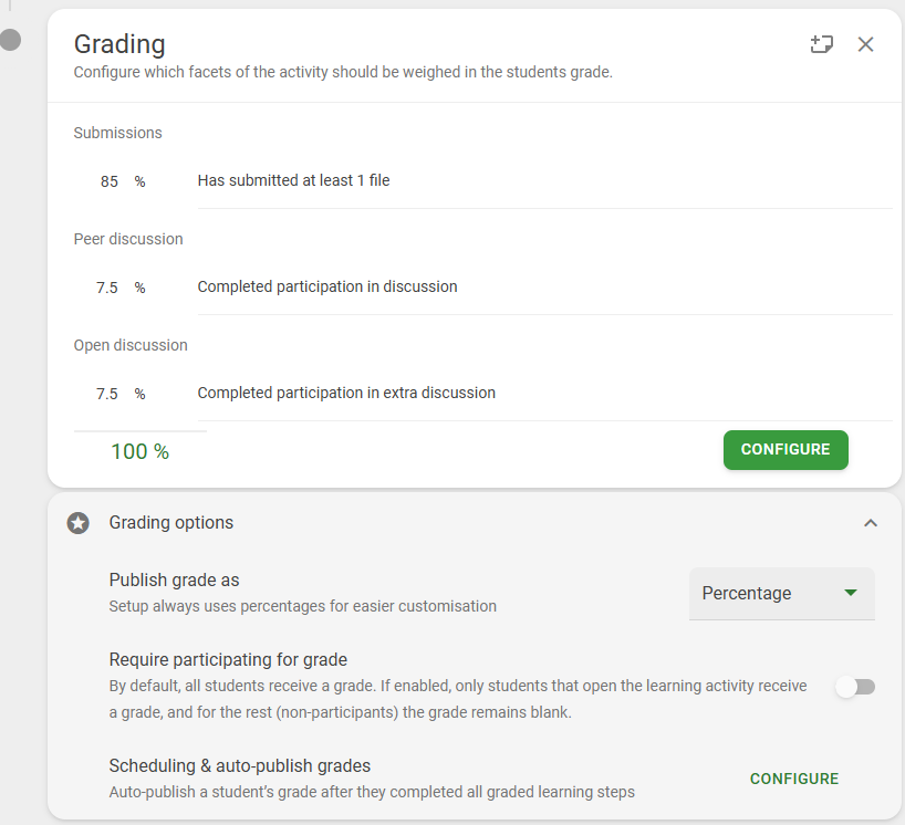 Screenshot showing the Grading options expanded