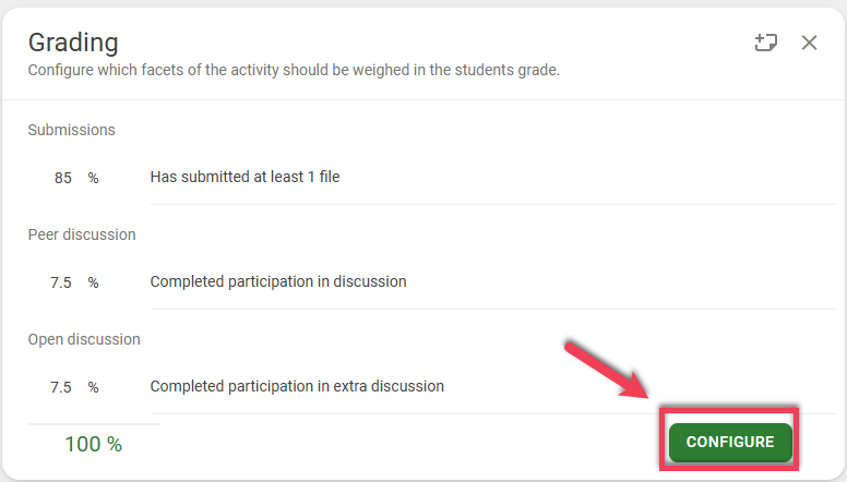 Screenshot showing the Configure button being outlined and pointed out with an arrow