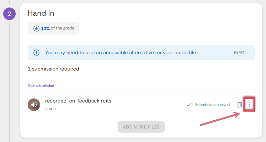 Screenshot showing red box and arrow pointing to three-dot accessibility menu