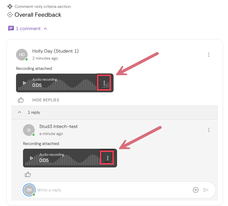 Screenshot showing two red boxes and arrows pointing to three-dot accessibility menu