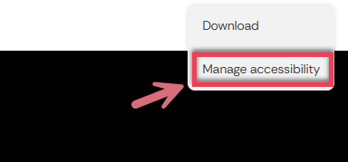 Screenshot showing red box and arrow pointing to manage accessibility menu item