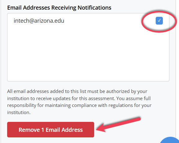 Email addresses receiving notifications