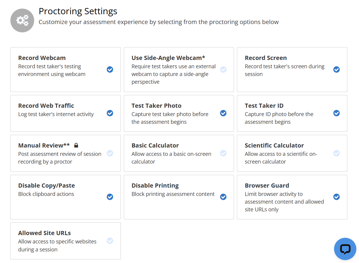 Proctor setting options