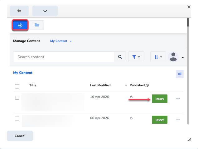 Add Activity button top left, Insert buttons after each Title.
