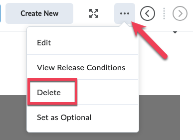 Screenshot of Content interface showing the three dots menu and the delete option