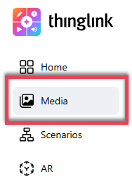 ThingLink menu options with Media button highlighted with a red outlined rectangle.