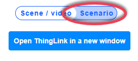 ThingLink menu options highlighting the Scenario button outlined with a red oval.