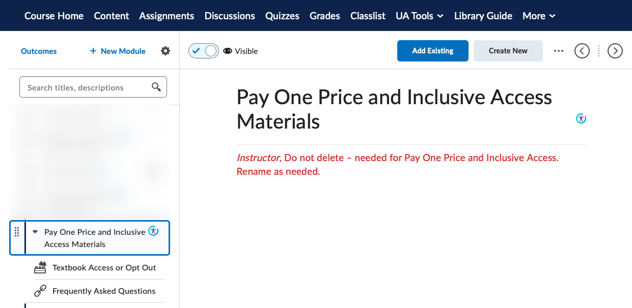 Screenshot of brightspace showing pay one price module