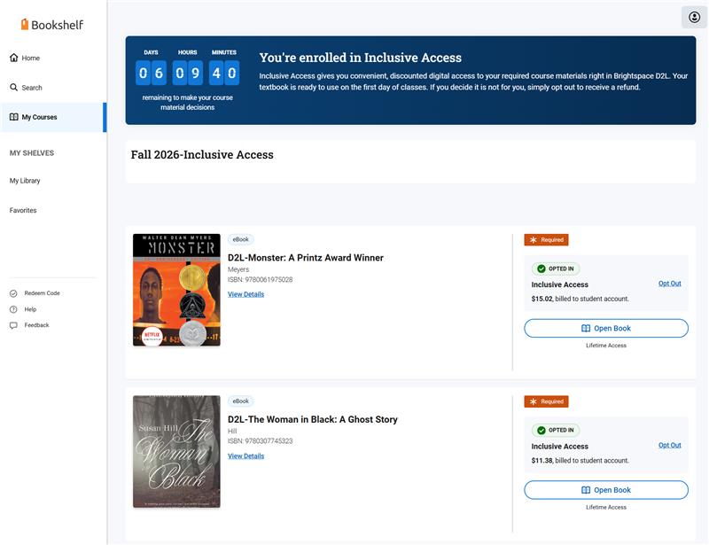 screenshot of inclusive access opt out