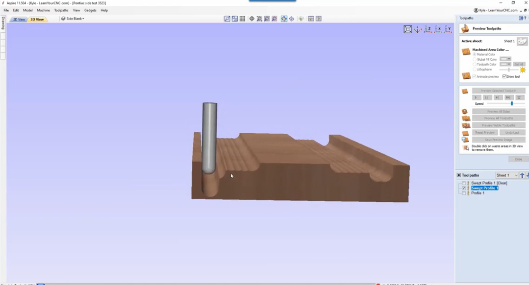 I have created a molding profile that is the size needed and want to carve a sample to ensure it