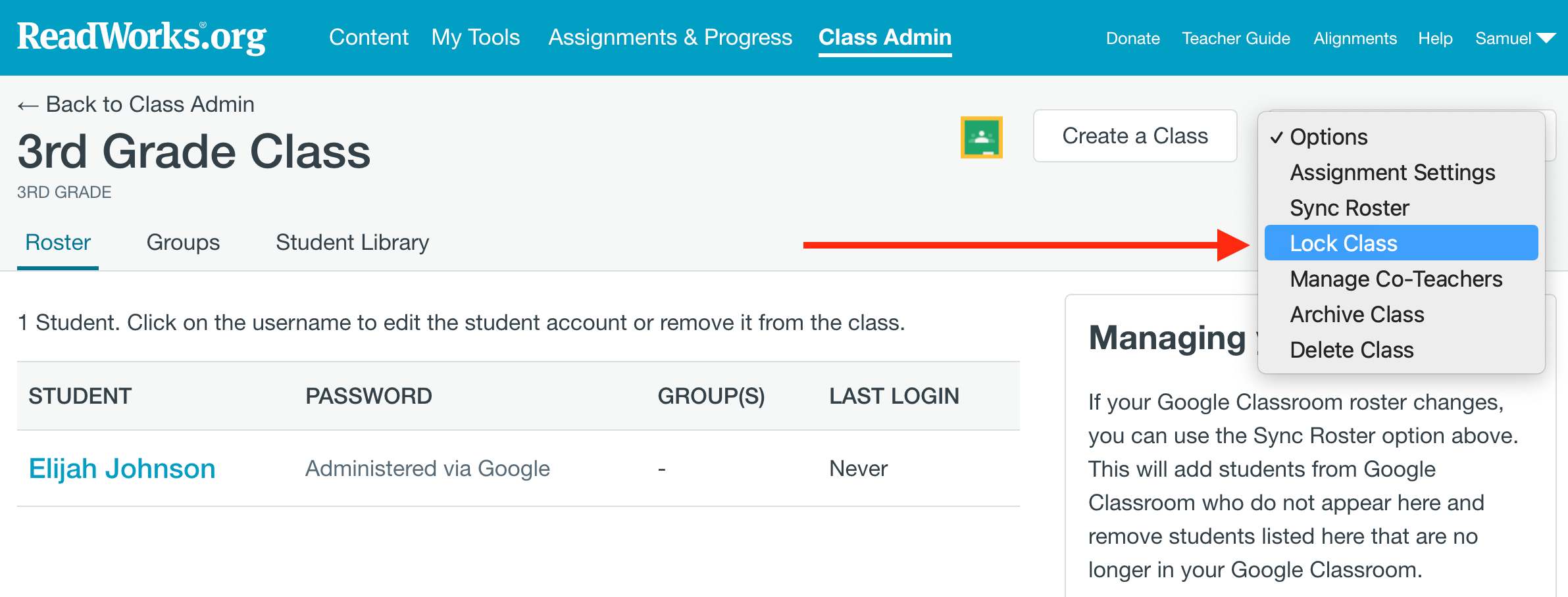 lock an assignment in google classroom