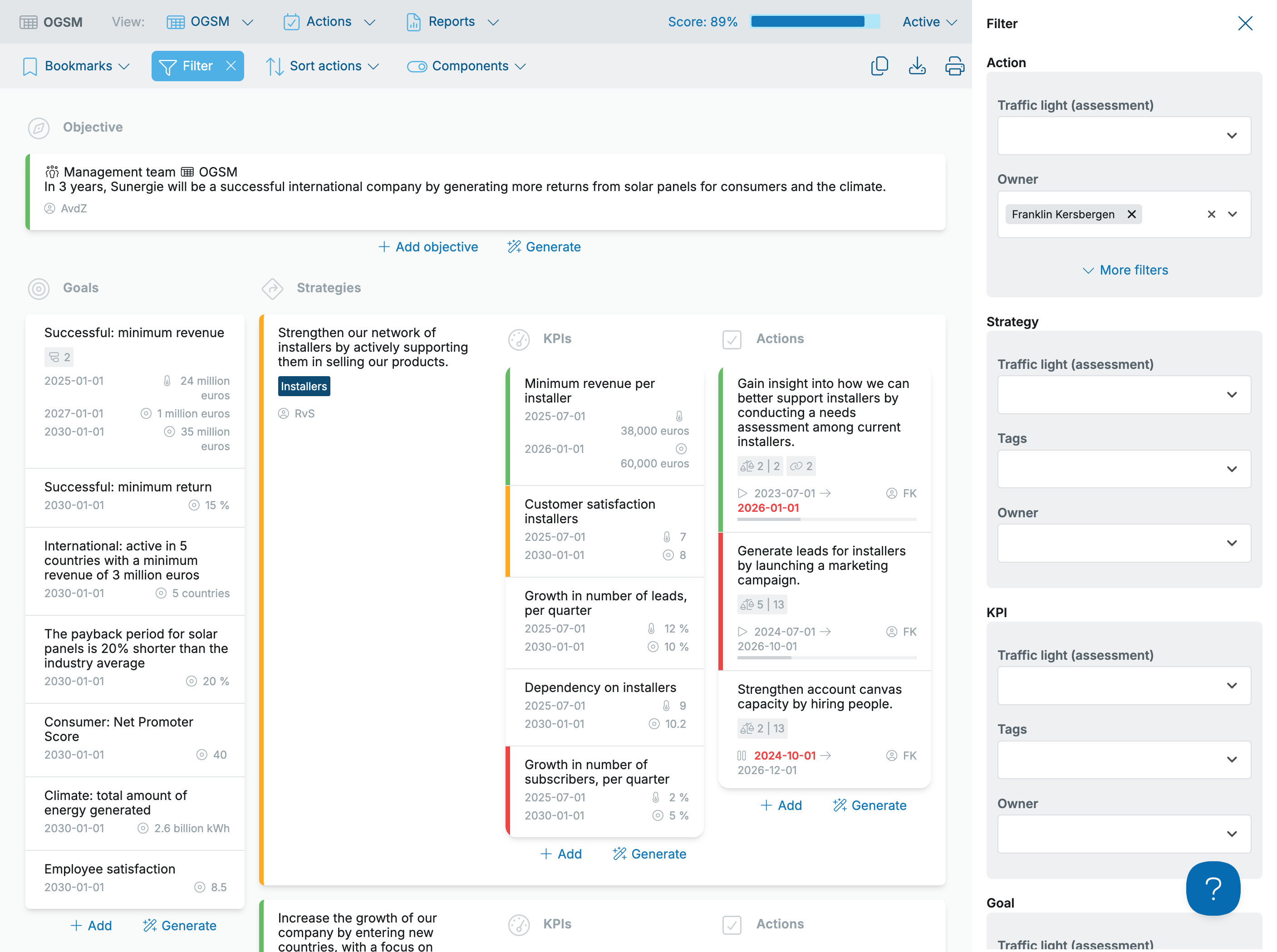 Filter the OGSM overview