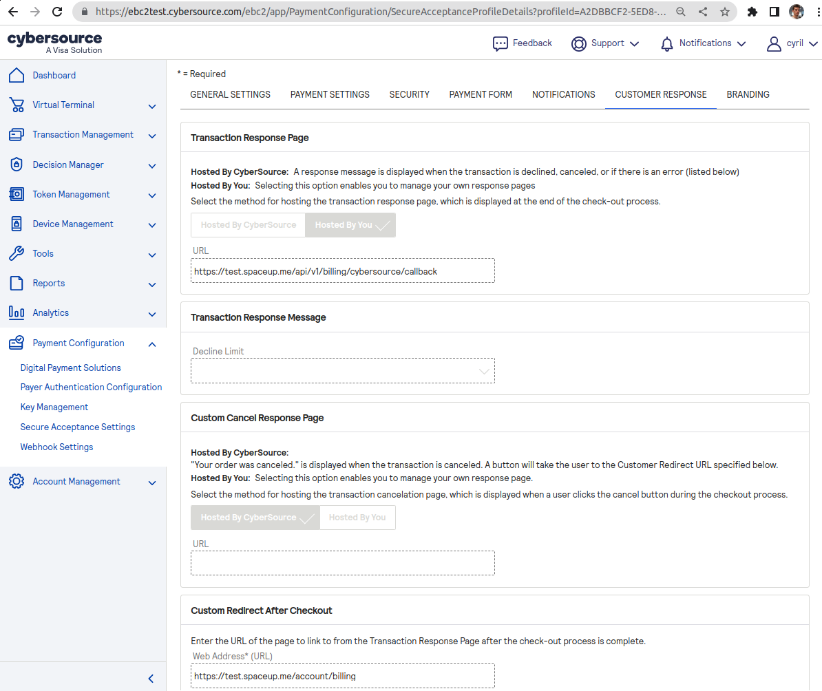 Integrating Cybersource Storeganise Help