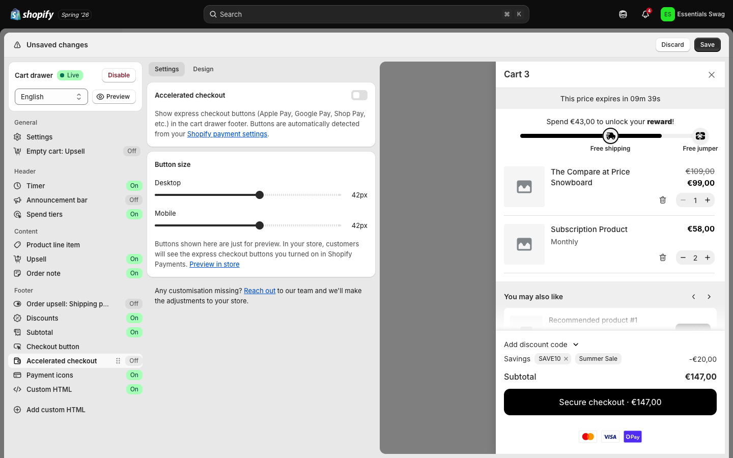 Accelerated checkout settings