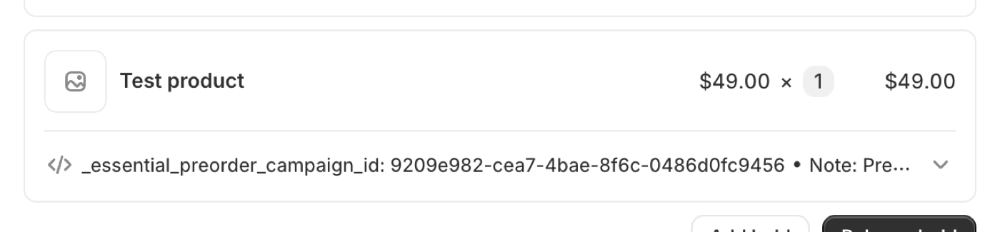 Order line item with the preorder note
